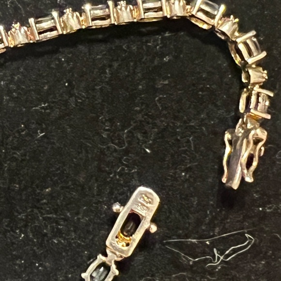 Sterling Silver Sapphire Tennis Bracelet with Flower Accents, Stamped 925 - Picture 7 of 7